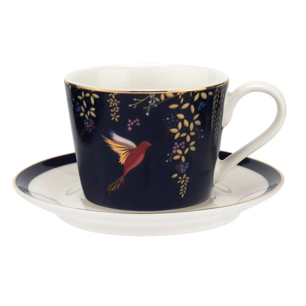 Sara Miller London Teacups & Saucers|Sara Miller Chelsea Collection Navy Birds Teacup & Saucer