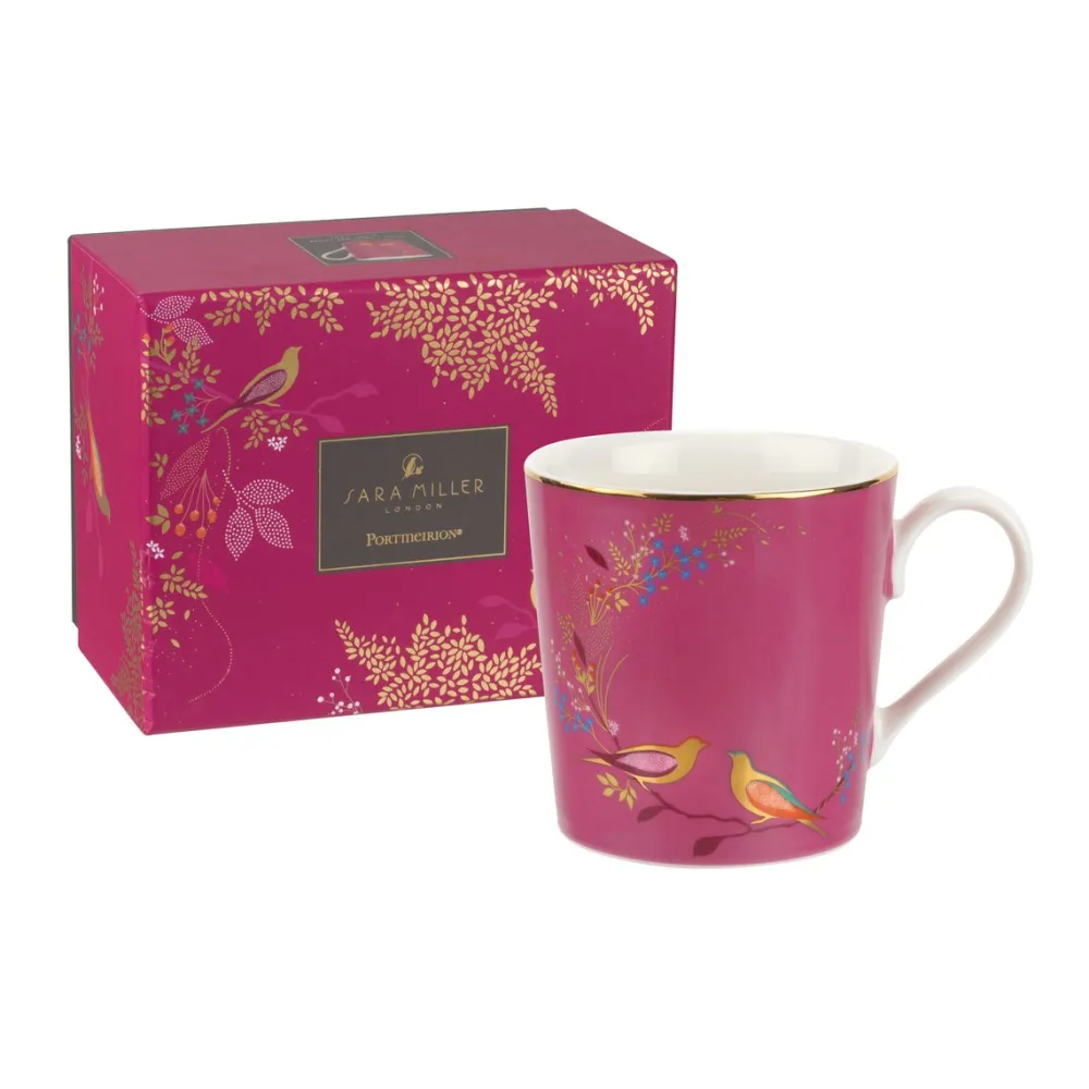 Sara Miller London Assorted Mugs|Sara Miller Chelsea Collection Pink Birds Mug