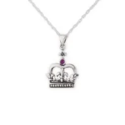 Necklaces & Pendants|Silver Scottish Crown Pendant Necklace with Ruby Colour Stone