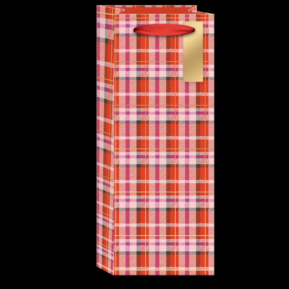 Gift Bags|Snow Day Dogs Plaid with Ribbon Handle Wine Gift Bag