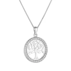 Solvar Necklaces & Pendants|Round Tree of Life Sterling Silver & Cubic Zirconia Pendant Necklace