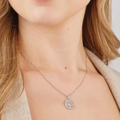 Solvar Necklaces & Pendants|Round Tree of Life Sterling Silver & Cubic Zirconia Pendant Necklace