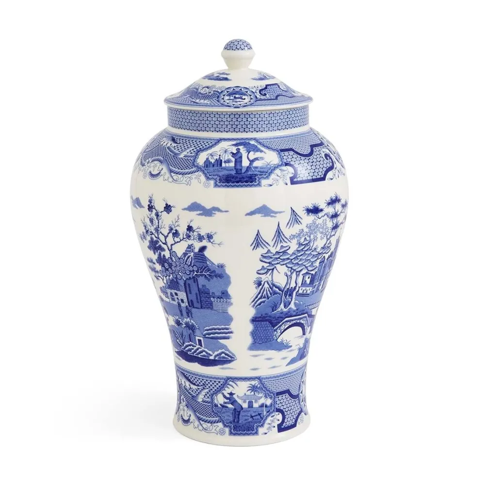 Spode Vases|Blue Italian Gothic Castle Vase