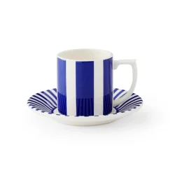 Spode Teacups & Saucers|Blue Italian Steccato Bold Stripe Espresso Cup & Saucer