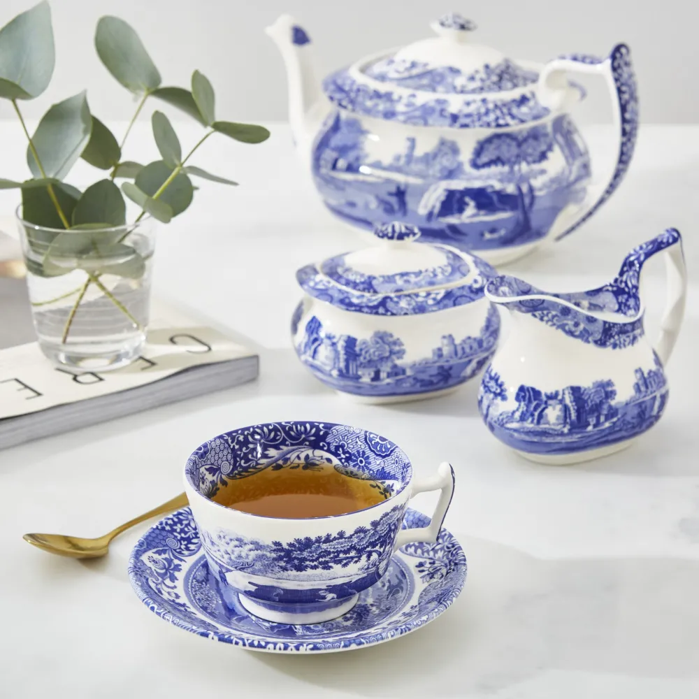 Spode Teacups & Saucers|Blue Italian Teacup & Saucer