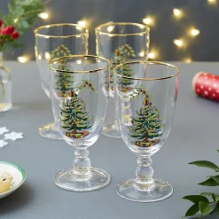 Spode Glasses & Steins|Christmas Tree Pedestal Goblets Set