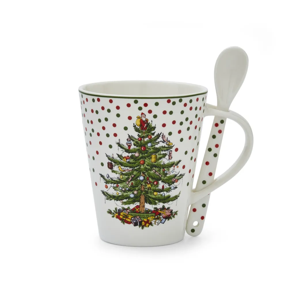 Spode Assorted Mugs|Christmas Tree Polka Dot Mug & Spoon Set