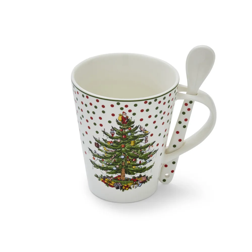 Spode Assorted Mugs|Christmas Tree Polka Dot Mug & Spoon Set