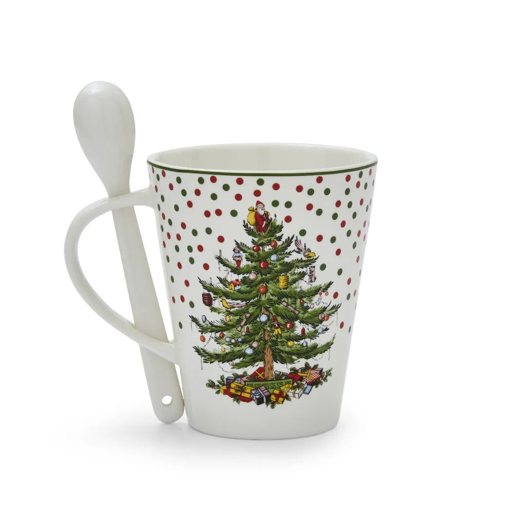 Spode Assorted Mugs|Christmas Tree Polka Dot Mug & Spoon Set