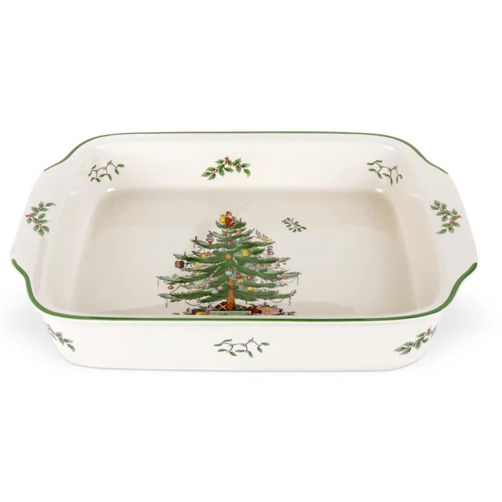 Spode Serving Plates|Christmas Tree Rectangular Handled Dish