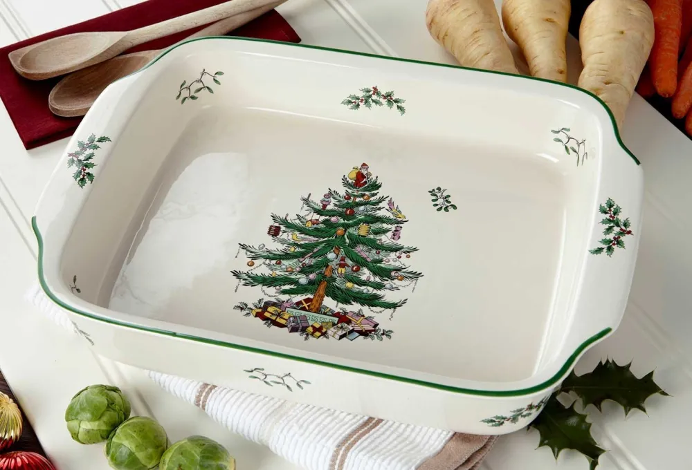 Spode Serving Plates|Christmas Tree Rectangular Handled Dish
