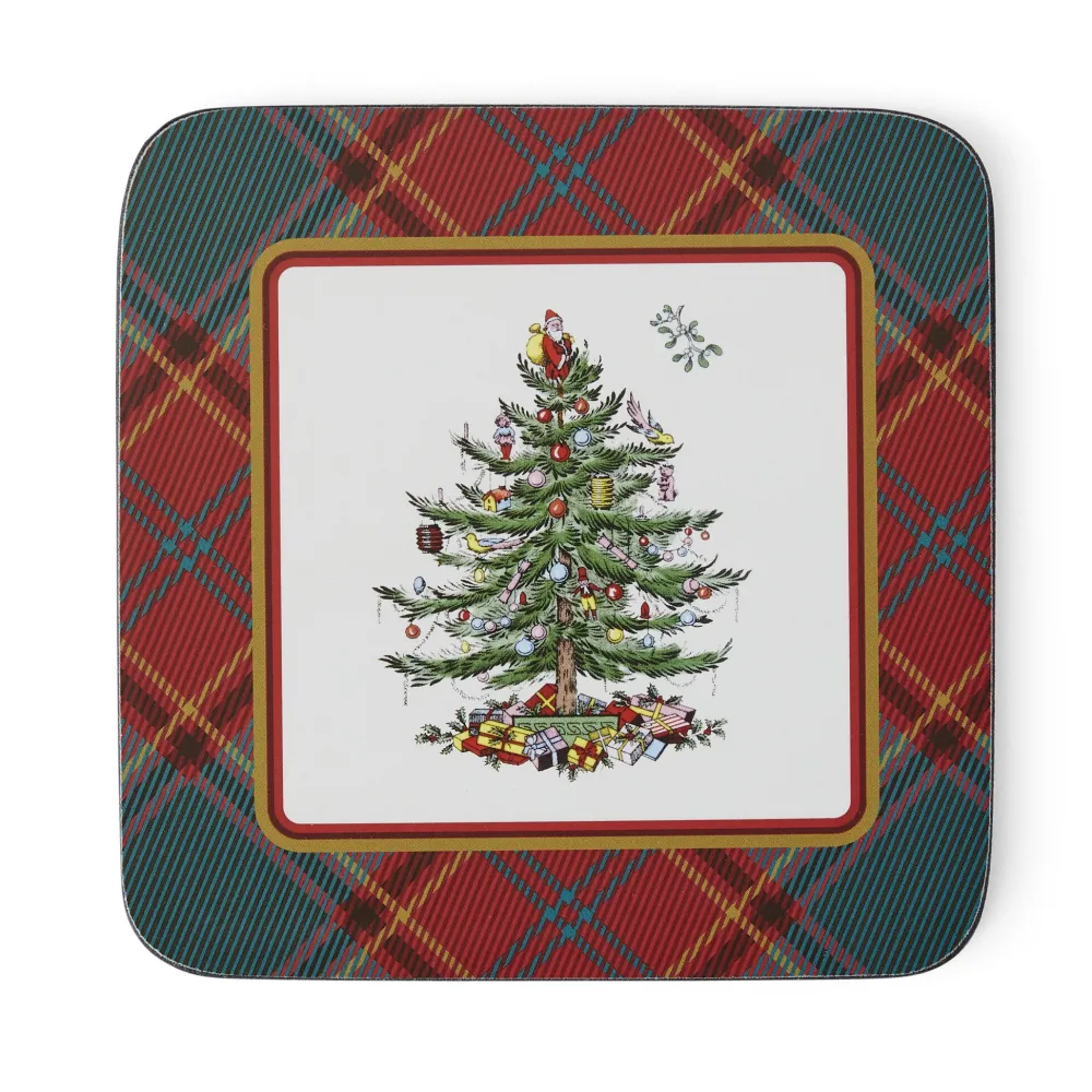 Spode Assorted Mugs|Christmas Tree Tartan 5 Piece Mug and Tin Set