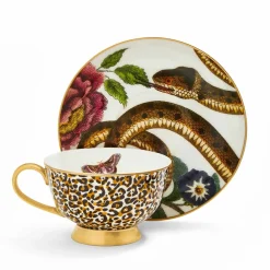 Spode Teacups & Saucers|Creatures of Curiosity Leopard & Snake Coupe Teacup & Saucer
