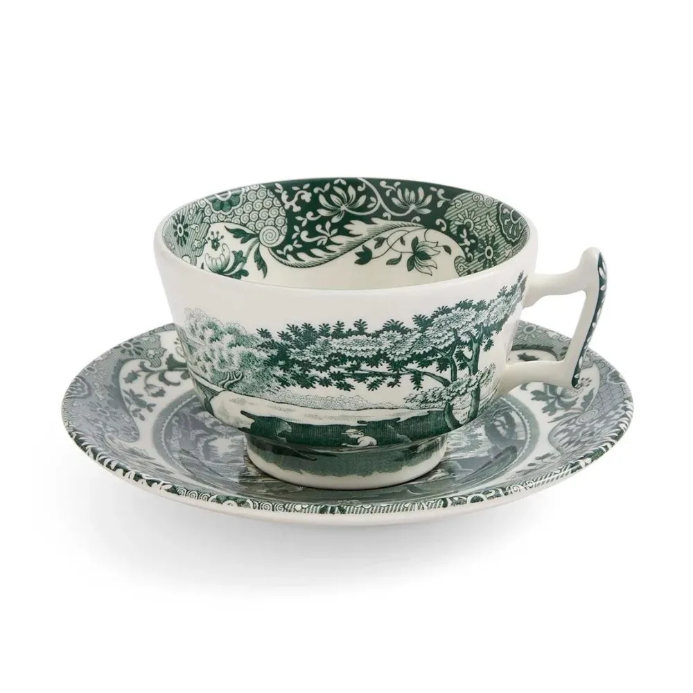 Spode Teacups & Saucers|Green Italian Teacup & Saucer
