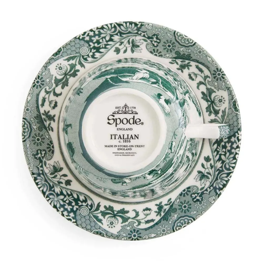 Spode Teacups & Saucers|Green Italian Teacup & Saucer