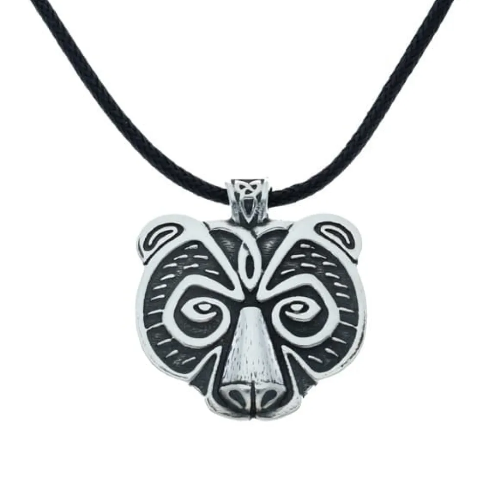 St Justin Necklaces & Pendants|Pewter Gifts & Jewelry|Viking Bear Head Pendant Necklace