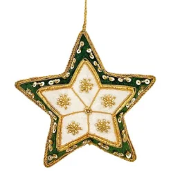 St. Nicolas St. Nicolas Ornaments|Ivory & Green Velvet Starburst Star Ornament