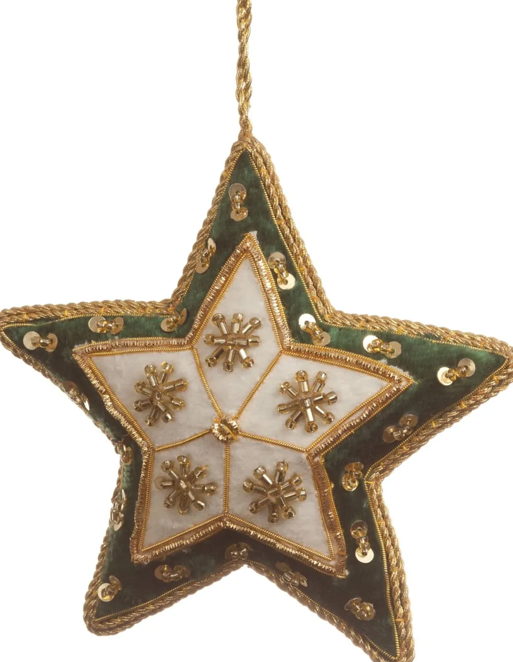 St. Nicolas St. Nicolas Ornaments|Ivory & Green Velvet Starburst Star Ornament