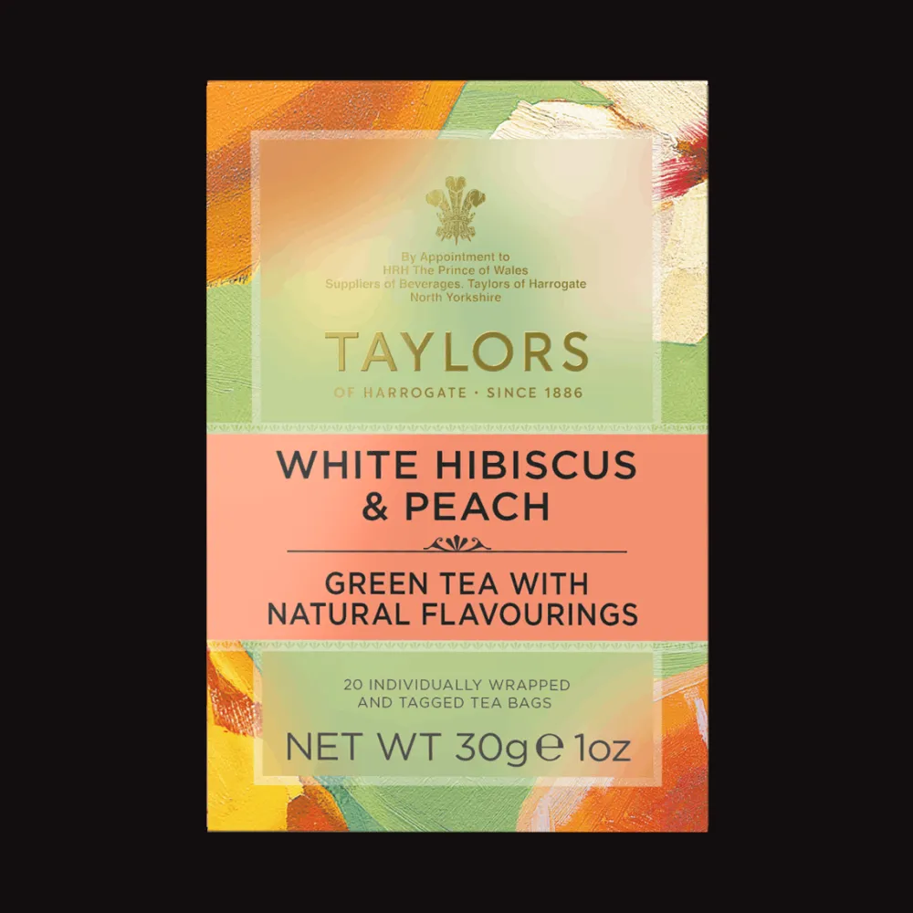 Taylors of Harrogate Taylors Of Harrogate|White Hibiscus & Peach Green 20s