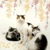 Greeting Cards|Three Cats Sakura Birthday Card