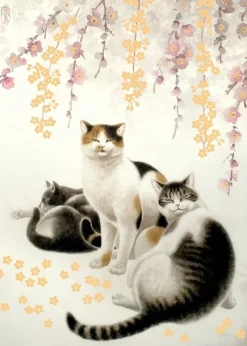 Greeting Cards|Three Cats Sakura Birthday Card