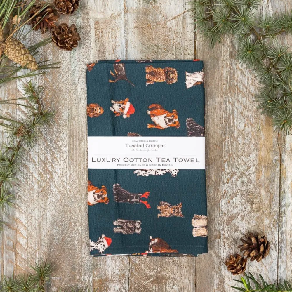 Toasted Crumpet Tea Towels|Christmas Dogs Tea Towel