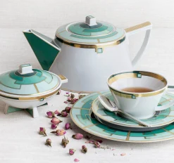 Vista Alegre Teacups & Saucers|Art Deco Emerald Teacup & Saucer