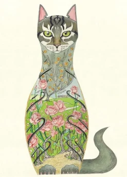 Greeting Cards|Watercolor Cat in a Rose Garden Greeting Card