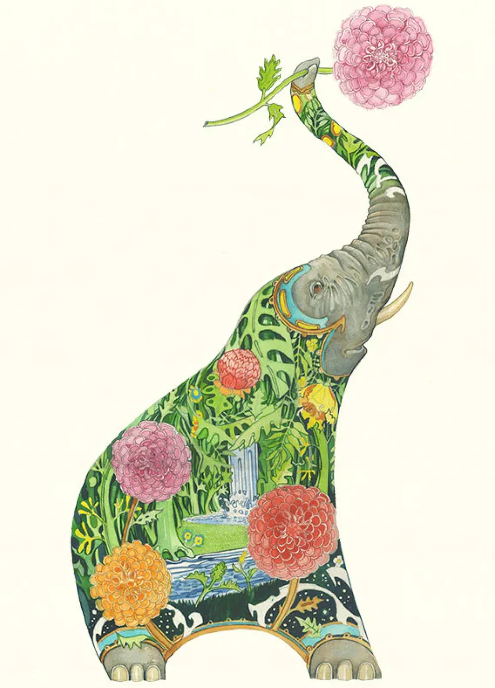 Greeting Cards|Watercolor Elephant with Flowers Greeting Card