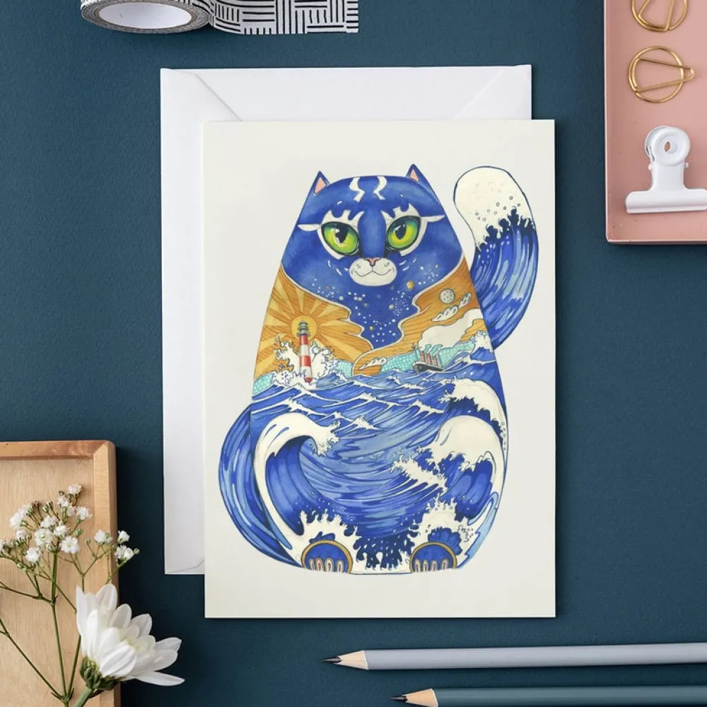 Greeting Cards|Watercolor Ships Cat Greeting Card