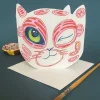 Greeting Cards|Watercolor Winking Cat Face Die Cut Greeting Card