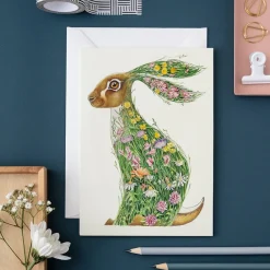 Greeting Cards|Watercolour Hare in a Meadow Greeting Card