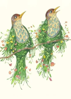 Greeting Cards|Watercolour Two Scruffy Thrushes Greeting Card