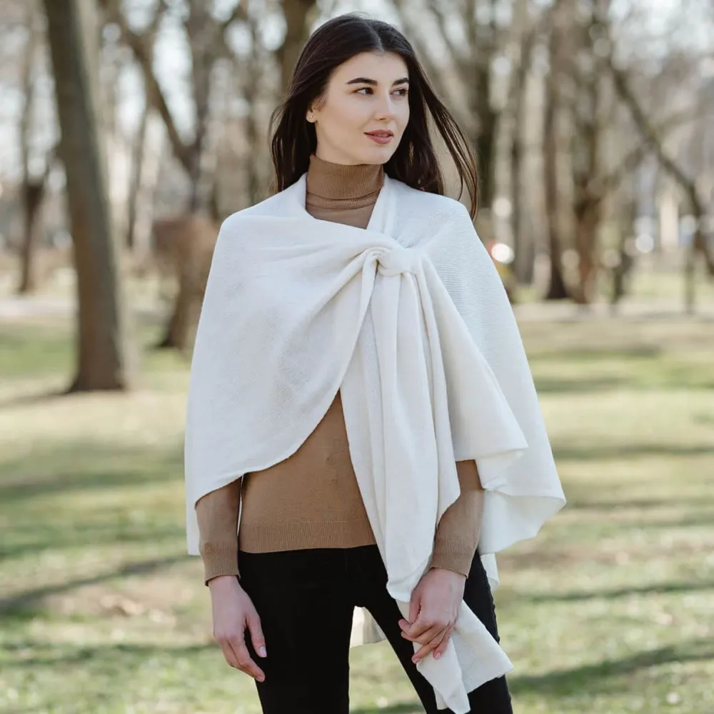 Scarves & Wraps|White Lambswool Draped Shawl