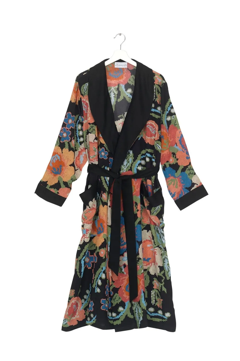 Robes, Nightgowns & Dresses|Woven Flower Black Crepe Robe Gown