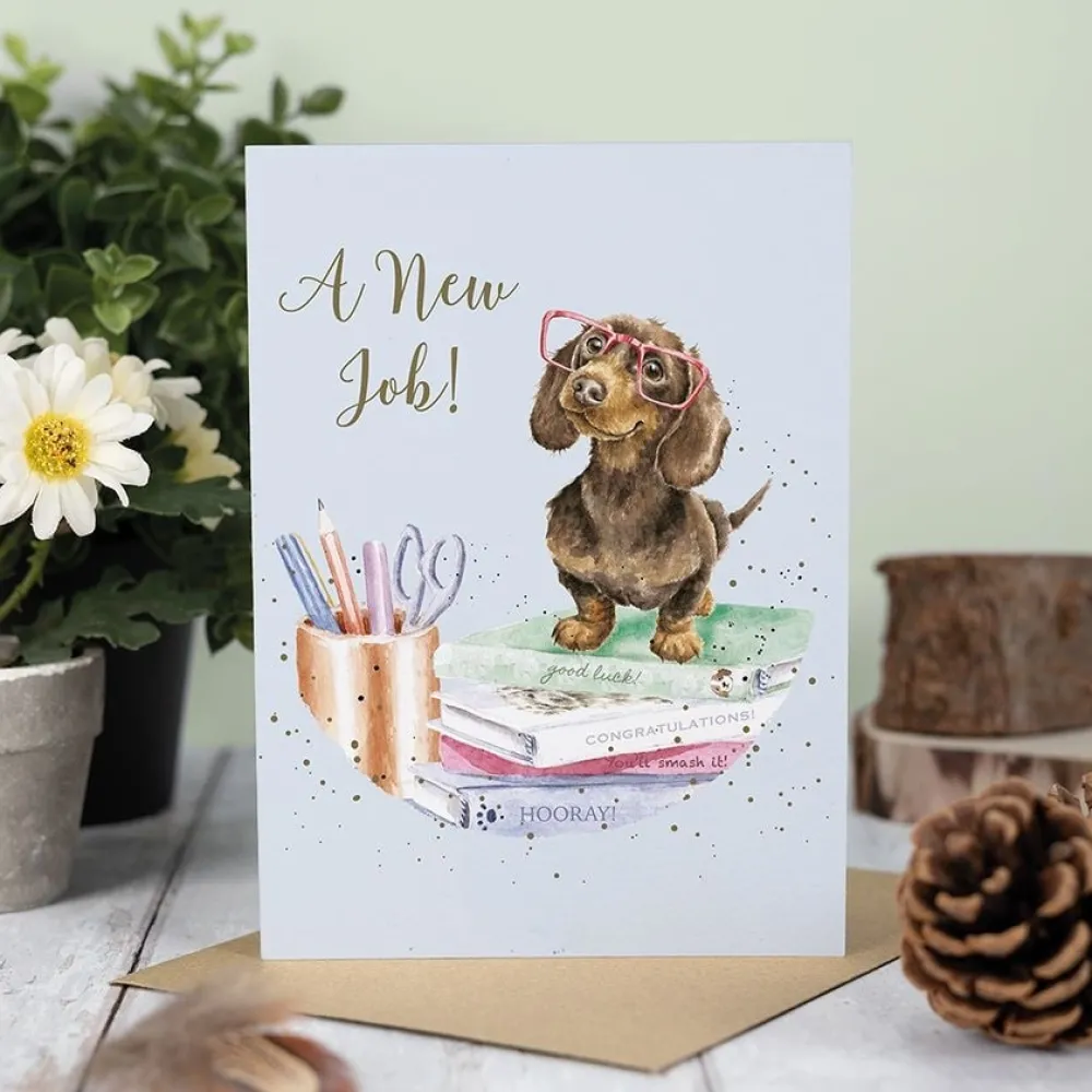 Wrendale Greeting Cards|'A Paw-some New Job' Dachshund New Job Card