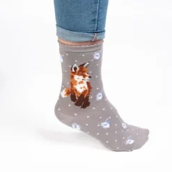 Wrendale Socks|'Born to be Wild' Fox Gray Women's Socks