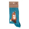 Wrendale Socks|'Born to Be Wild' Fox Striped Blue Women's Socks