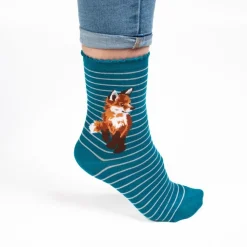 Wrendale Socks|'Born to Be Wild' Fox Striped Blue Women's Socks