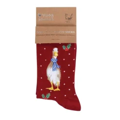 Wrendale Socks|'Christmas Scarves' Duck Red Women's Socks