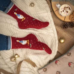 Wrendale Socks|'Christmas Scarves' Duck Red Women's Socks