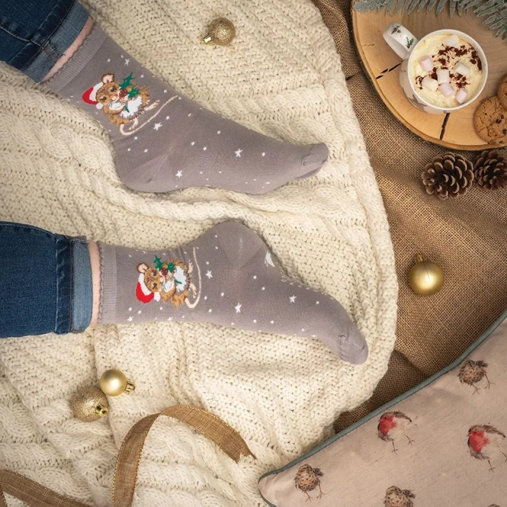 Wrendale Socks|'Christmouse' Mouse Grey Women's Socks