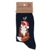 Wrendale Socks|'Festive Fox' Navy Women's Socks