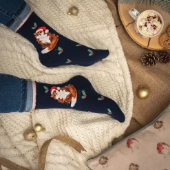 Wrendale Socks|'Festive Fox' Navy Women's Socks