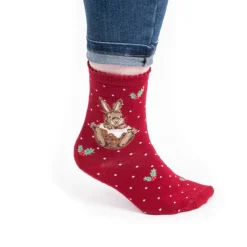 Wrendale Socks|'Little Pudding' Christmas Rabbit Red Women's Socks