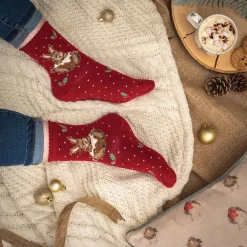 Wrendale Socks|'Little Pudding' Christmas Rabbit Red Women's Socks