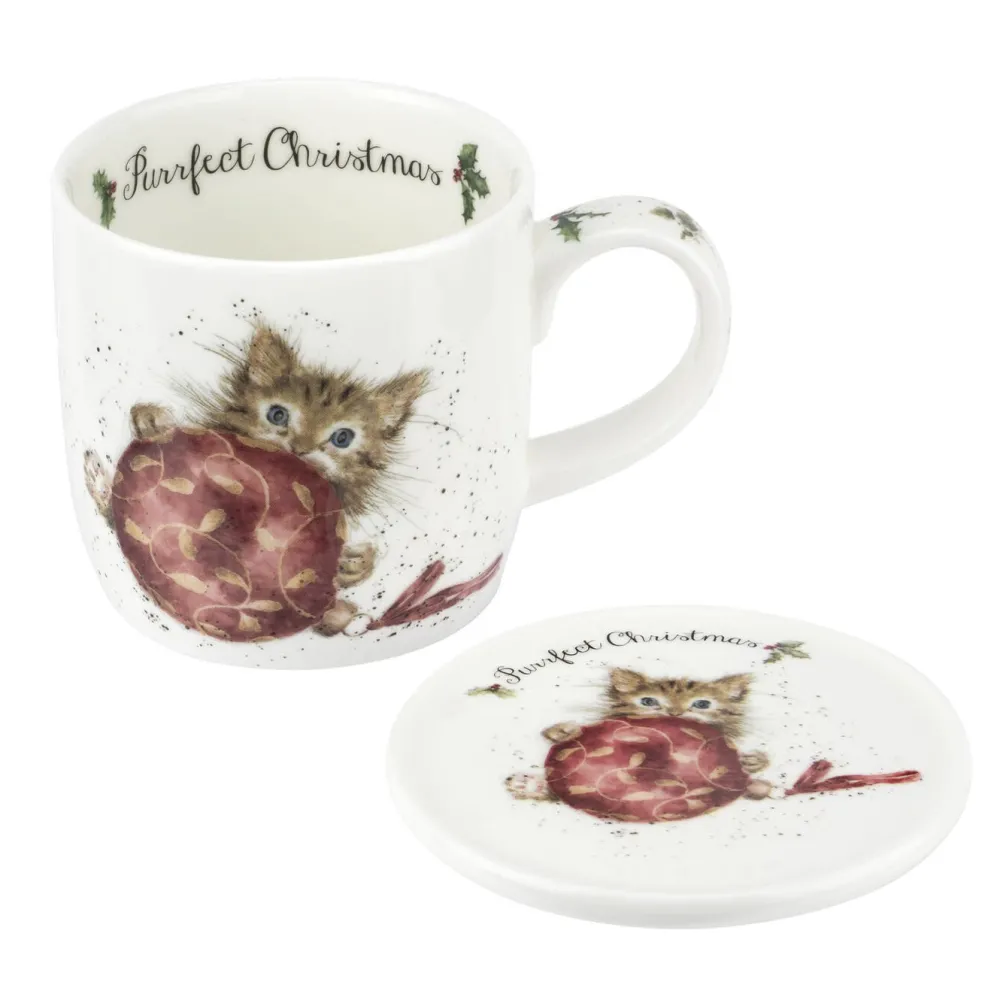 Wrendale Assorted Mugs|Mug & Coaster Set Purrfect Christmas